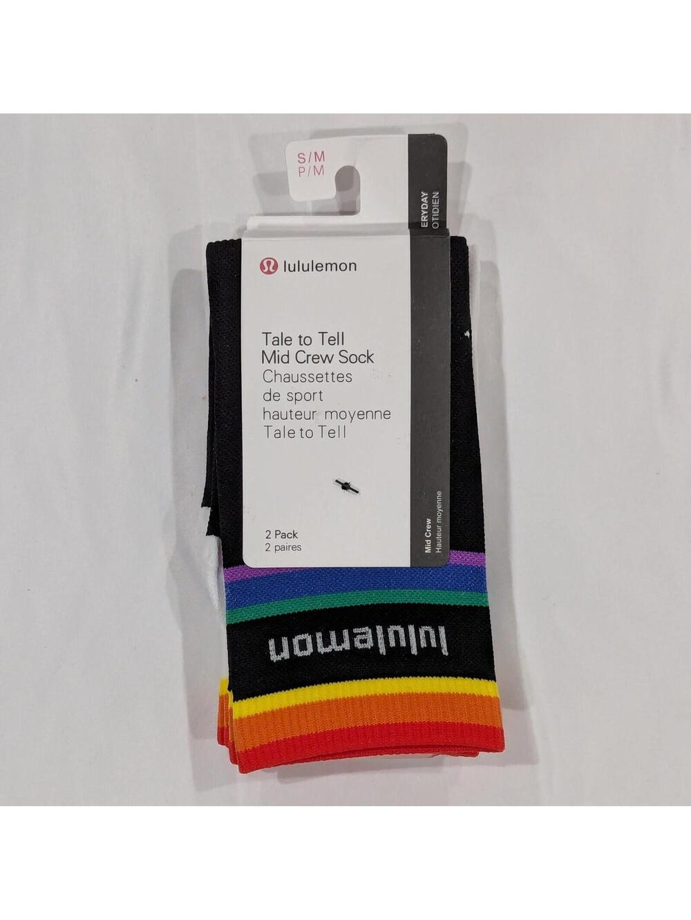 Lululemon Tale to Tell Mid Crew Sock 2 Pack Rainbow Pride Black S/M NWT $28 MSRP - Picture 4 of 5